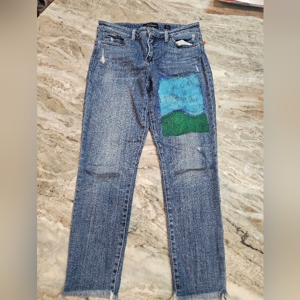 Lucky Brand Ava Skinny Jeans  Size 8/29 | Raw Hem + Painted Patch Distressed 625